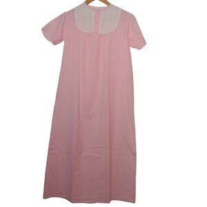 Vintage Midnight Magic Womens M Nightgown Long Pink White Stripe Short Slv PJs